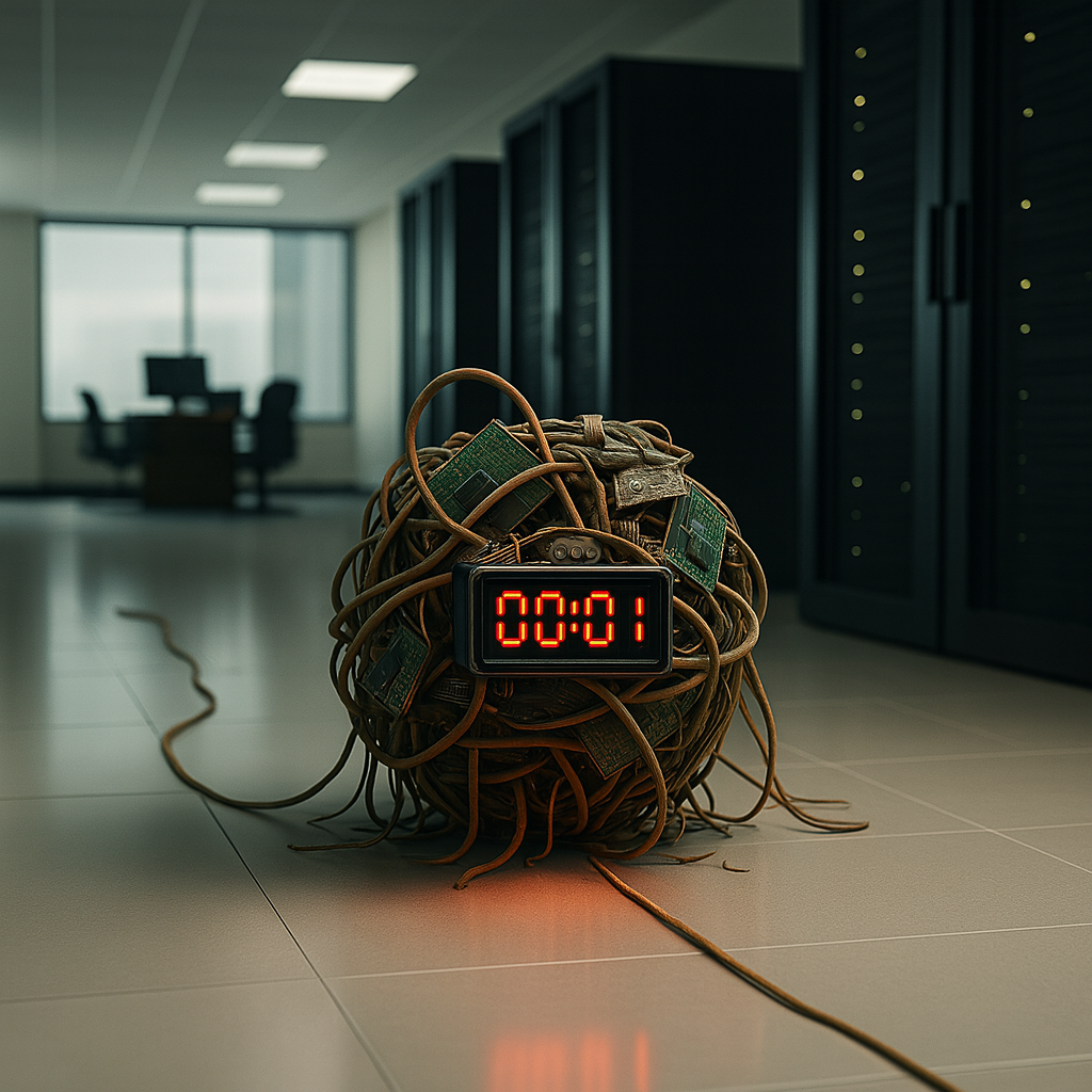 Illustrazione di una bomba a orologeria digitale che rappresenta il rischio del software legacy